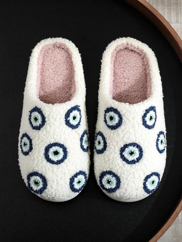 Women's Cartoon Eye Design Plush Slippers, Casual Soft Comfortable Home Slippers, Warm Slippers for Indoor & Outdoor Use for All Seasons 2