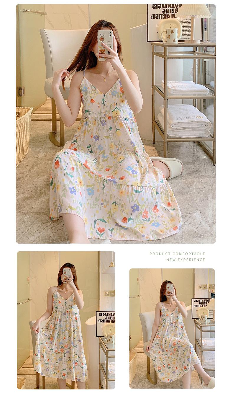 Product Introduction of Summer 2024 New Suspender Nightdress Women's Pure Desire Style Thin Poplin Pajamas Home Wear Sweet for Outer Wear Artificial Cotton Midi Dress 22