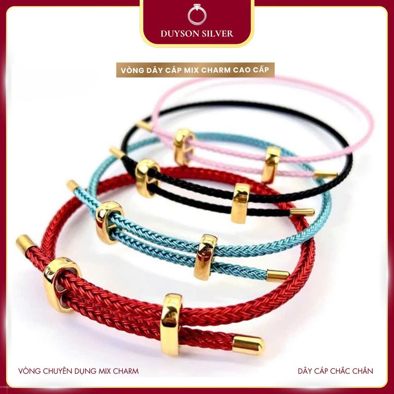 Vòng tay dây cáp tự chỉnh size đeo charm Vàng Bạc phong thủy kiểu dáng dây rút Duyson Silver