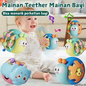 Mainan Bola Bayi 3in1 Bentuk Siput & Gajah – Bisa Digigit, Rattle & Latihan Pegangan | Terbuat dari ABS + Silikon Edible Food Grade, Aman Bebas BPA | Edukatif untuk Bayi 0-12 Bulan | Bisa Didihkan, Ringan, Warna Cerah Menarik, Hadiah Bayi Baru Lahir