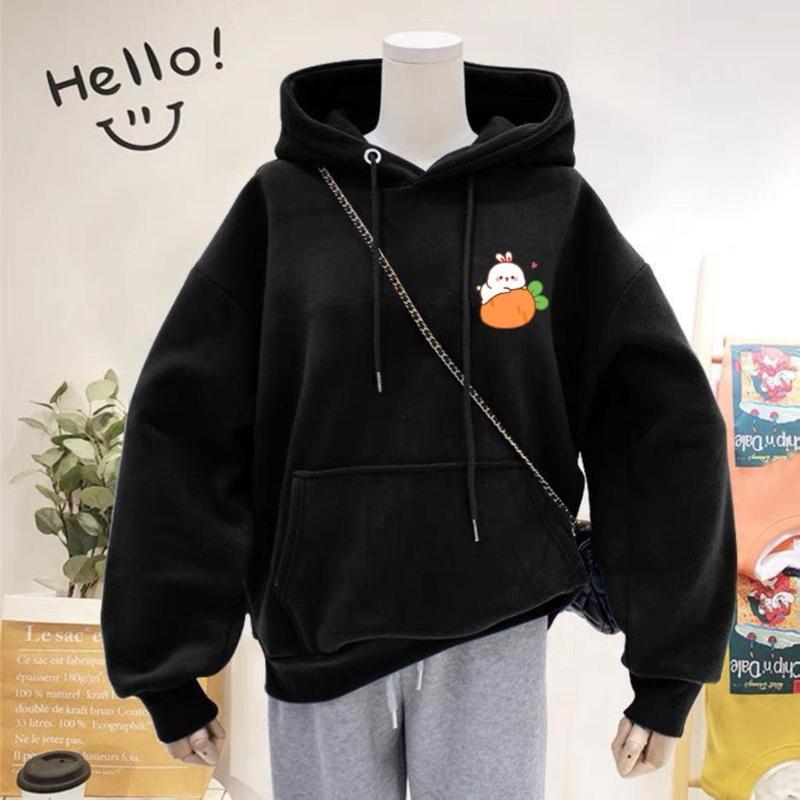  Áo hoodie có nón chùm đầu nữ in logo thỏ cà rốt dễ thương chất nỉ poly dày vừa mềm mịn Women Top 