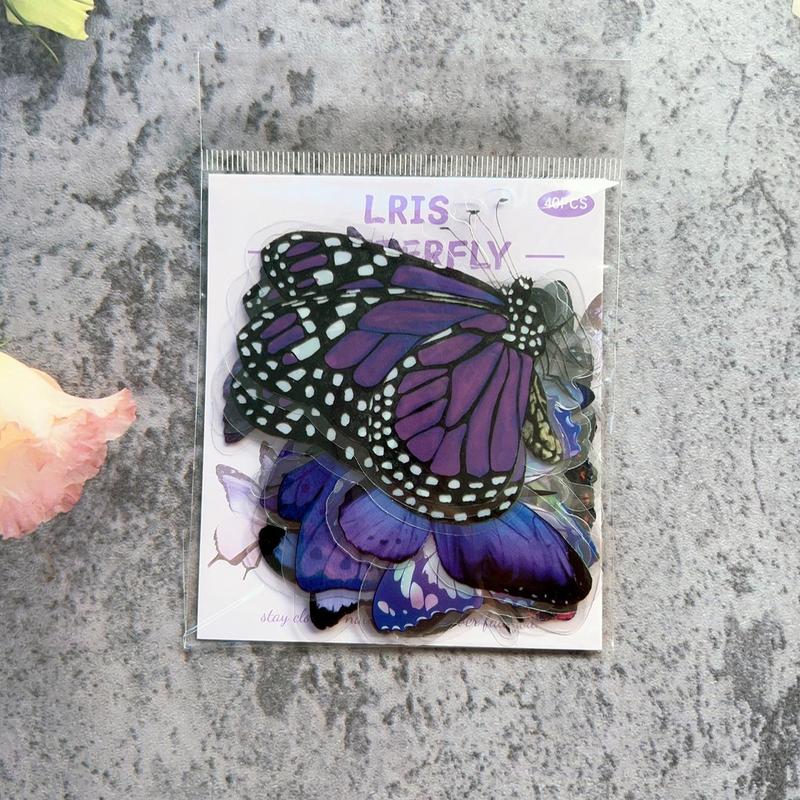 40pcs Butterfly Pattern Notebook Decoration Sticker, Decorative Collage Decal, DIY Decorative Sticker For Stationery Computer Water Bottle Skateboard 2