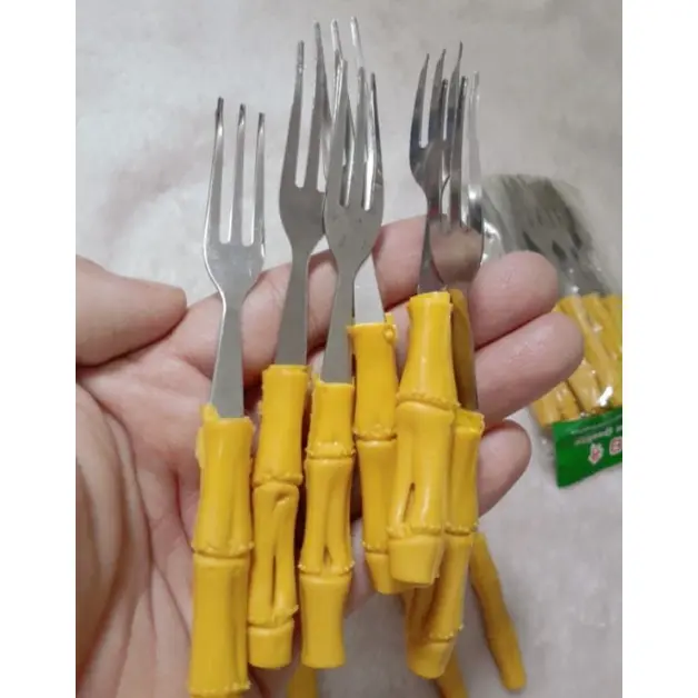 [Combo 10 chiếc] Bộ 10 dĩa inox nhỏ cán nhựa dùng ăn trái cây 3