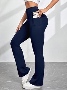 Leggings deportivos de color sólido con bolsillo para mujer, pantalones ajustados cómodos y transpirables para yoga, gimnasio, entrenamiento y correr, ropa deportiva para damas para todas las estaciones