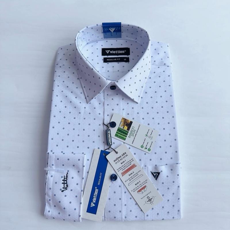 Áo sơ mi nam việt tiến dài tay phom Regularfit chấm bông (6090)