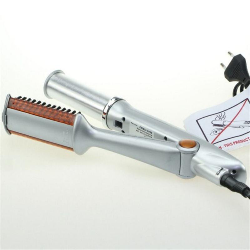 Product Introduction of New Portable 2 in 1 Hair Straightener Hair Curler Adjustable Temperature Ceramic 2-Way Rotating Hair Curler with Brush Hairdressing Tool 22