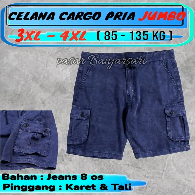 ( BB 85 - 135 kg ) Celana Pendek Cargo Jumbo Pria Dewasa Santai Jeans 0
