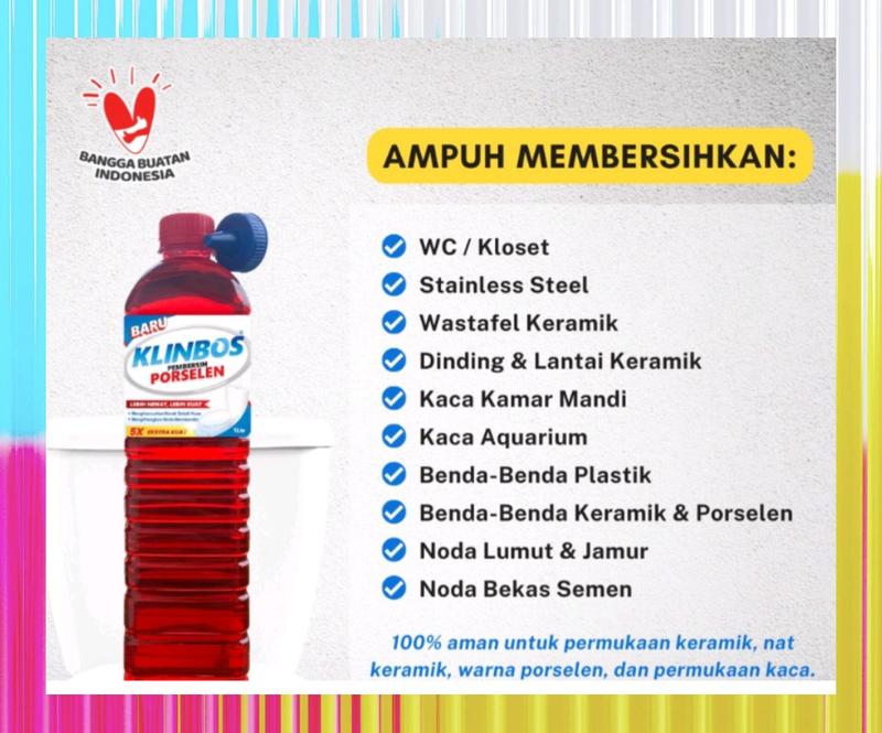 Product Introduction of klinbos pembersih porselen 5X lebih kuat dan hemat bersihkan kerak kamar mandi Jamur Plastik Stainless Kamar Kecil Dapur Anti bakteri Merah Sarung Cair Kamar Kecil Dapur Anti bakteri 2