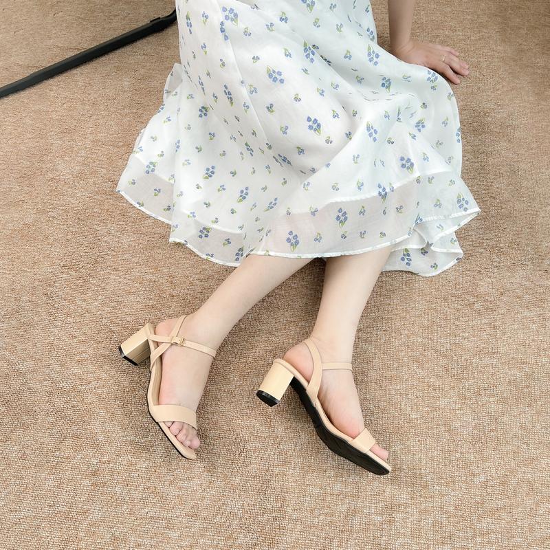 Giày sandal nữ cao gót 5 phân đế vuông mũi vuông quai ngang dáng guốc công sở cao cấp Nuddo_NS501 DéP Shoes 6