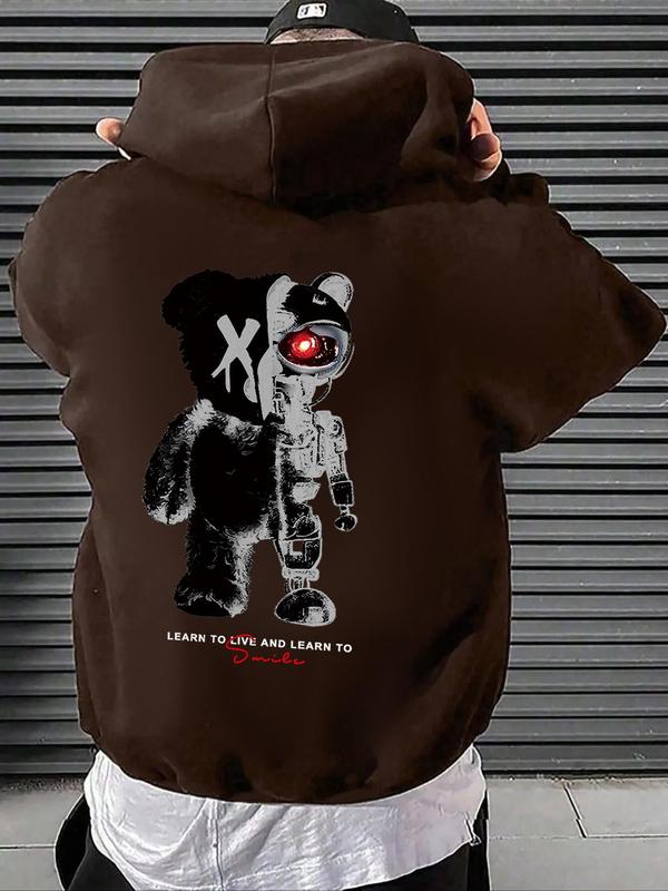 Men's Cartoon Graphic Drawstring Hoodie, Fashion Casual Pocket Drop Shoulder Sweatshirt for Daily Outdoor Wear, Men Fall & Winter Clothes, Streetwear Hoodie 8
