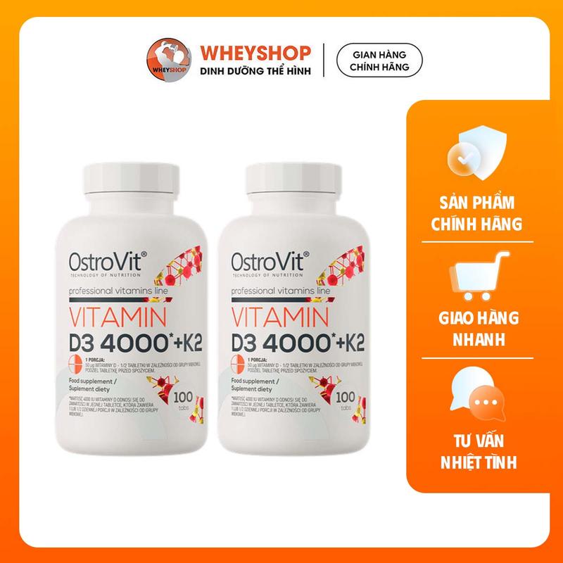 Combo 2 hũ viên uống bổ sung vitamin - Ostrovit Vitamin D3 4000 K2 (110 viên) - WHEYSHOP VN ( mk7 )