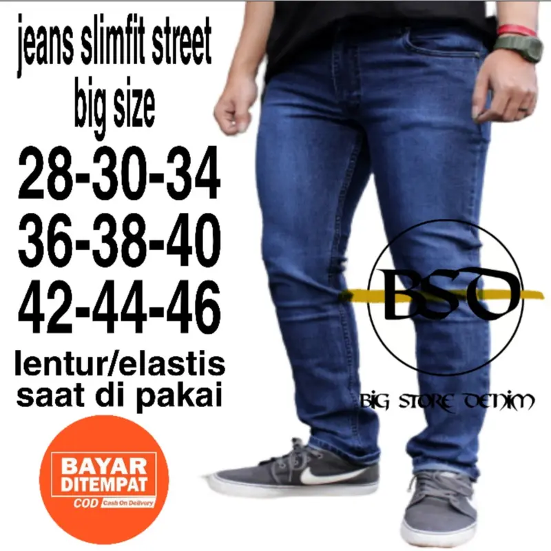 BIG STORE DENIM 2 - celana panjang jeans slimfit jumbo 36-44 / celana jeans pria panjang big size / celana panjang pria jumbo slim-fitting tebal nyaman Fit Slim Biru Navy Skinny Melar Cowok Hitam slim  fit  jeans 2