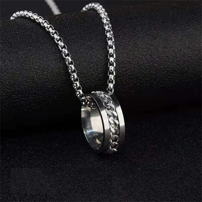 Vòng Cổ Nhẫn, Thiết Kế Mới, Nhẫn Và Mặt Dây Chuyền Mục Đích Kép, Phong Cách Hip Hop, Cá Tính, Được Làm Bằng Thép Titan, Thích Hợp Làm Phụ Kiện, Dây Chuyền Áo Len 3