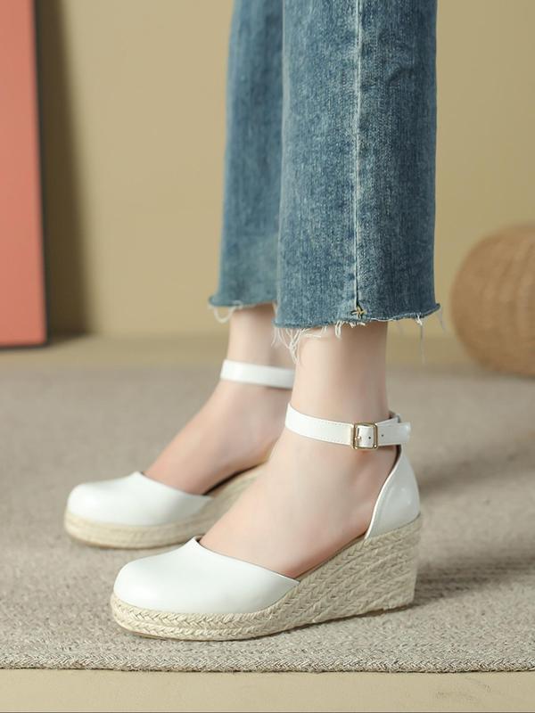 Women's Wedge Ankle Strap Sandals, Summer Outfits 2024 Boho Style Solid Color Wedge Platform Sandals for Beach Vacation, Wedge Heel Woven Shoes for Women & Girls 8