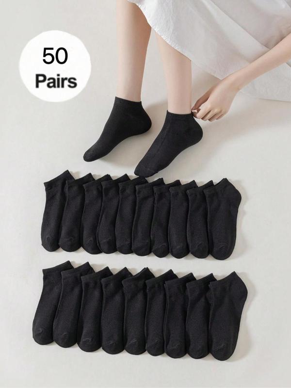 Women's 50 Pairs Solid Ankle Socks, Casual Comfortable Breathable Socks for Daily Wear, Multipack Low Cut Socks for Women & Girls 0