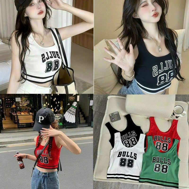 A03. Áo Crop Top Nữ Họa Tiết Chữ Co Dãn Thoải Mái 1
