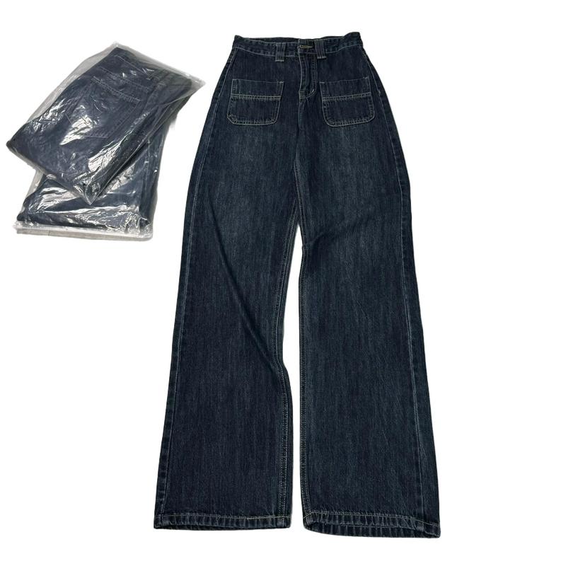 NQ NQ-JEANS Quần Suông Jeans Nữ Túi Kiểu Trước Màu Xanh Than Dài 112 Chất Jeans QC Khách Cao Trên M67 SC22