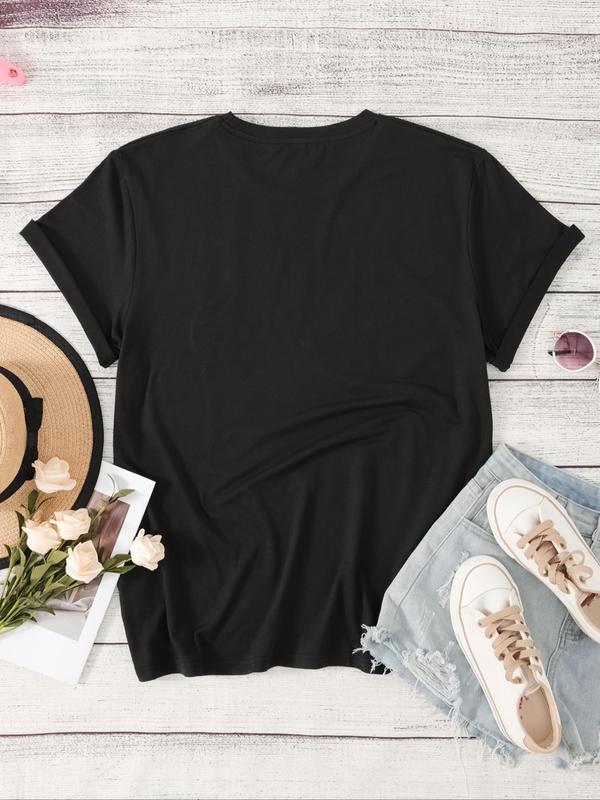 Plus Butterfly & Mushroom Print Drop Shoulder Tee, Fashion Casual Round Neck Half Sleeve T-shirt for Daily Outdoor Wear, Women Plus Clothing for Summer 1