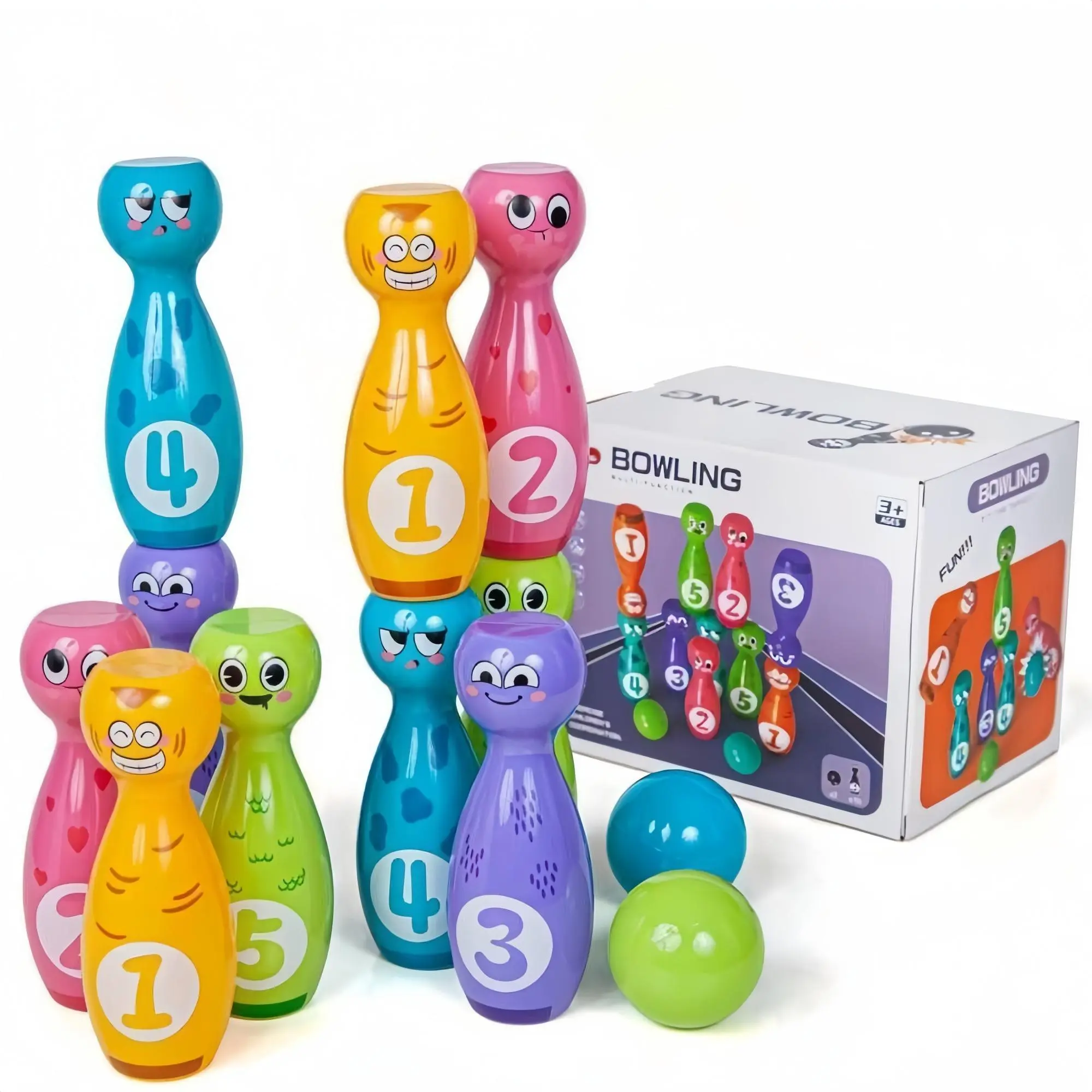 Cartoon Bowling Balls Toy, 1 Set Cute Expression Bowling Ball, Including 10 Bottles & 2 Balls, Birthday Gift, Stocking Filler, Valentine's Day Gift