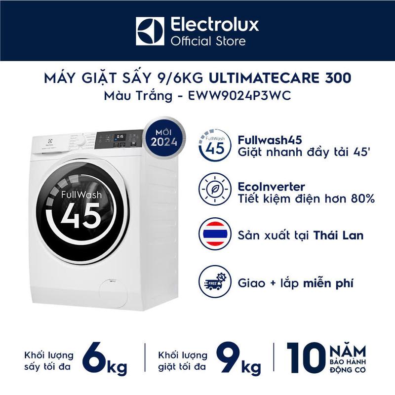 Máy Giặt Sấy Electrolux 9 6kg UltimateCare 300 EWW9024P3WC EcoInverter Làm Sạch - Giao Lắp 0Đ