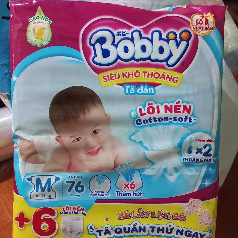 Bỉm/tã dán Bobby size M76, M76+6 dành cho bé