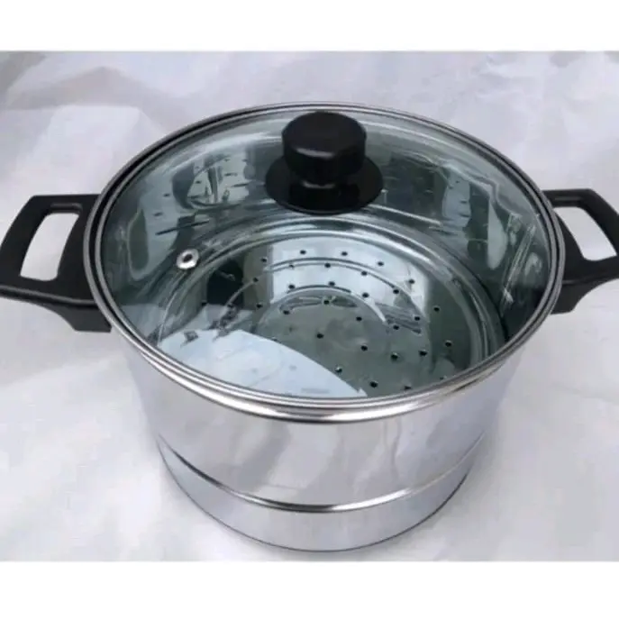 Dandang Nasi Mini Stainless Anti Lengket dengan Tutup Kaca Transparan - Steel, Multifungsi, Alat