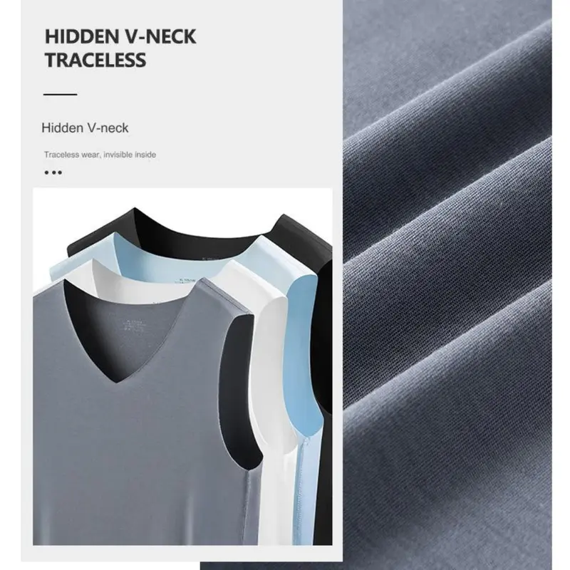 Kaos Dalam Pria Singlet Polos Warna V Neck Ice Silk Spandex T-Shirt Tipis Tali Besar JCKS11 5
