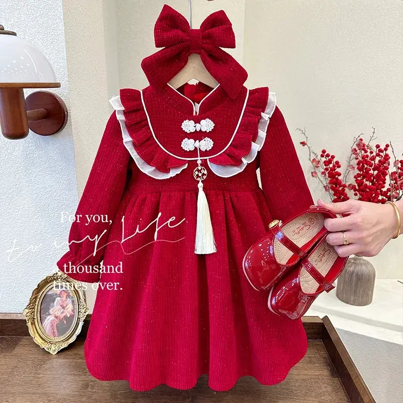 Váy đỏ, cho bé gái, thích hợp cho Giáng sinh và Năm mới 5