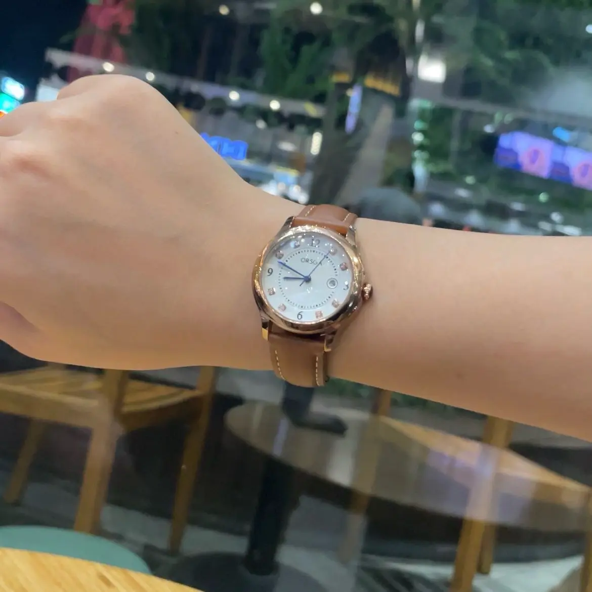 Đồng hồ nữ Orsga dây da nâu AM12