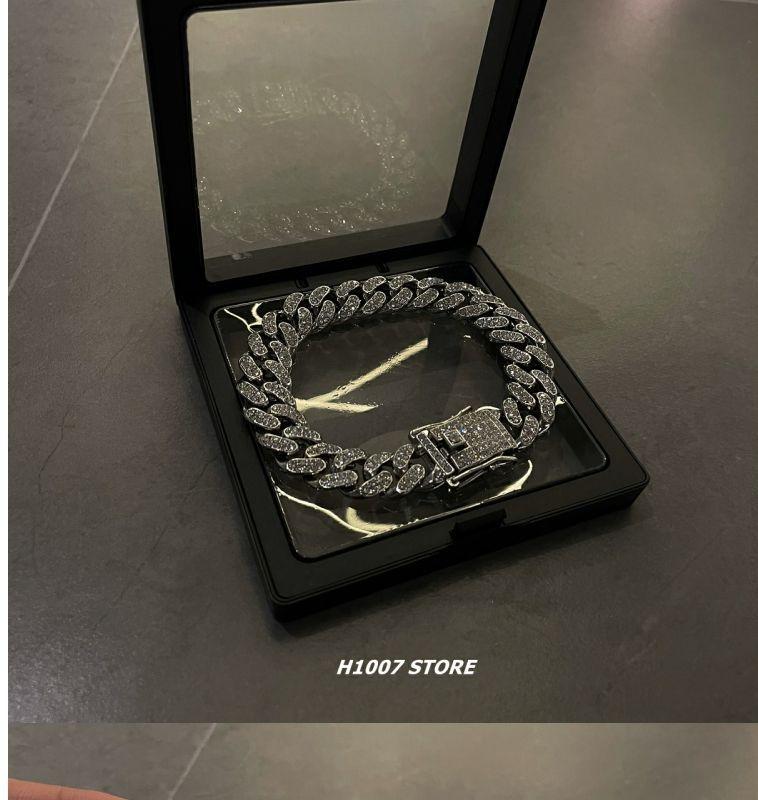 Product Introduction of Full Crystal Stone Cuban Chain Hip Hop Bracelet For Men Silver Color Metal Link Chain Rhinestone Luck Closure Mens Bracelet 21