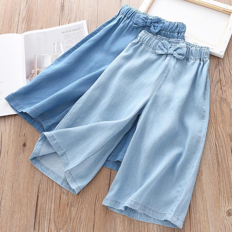 Quần JEAN bò giấy cho bé gái ống suông rộng dáng lửng size đại 10-55kg thời trang trẻ em MOONBE Legging Bò đính nơ quầntây chobégái set me