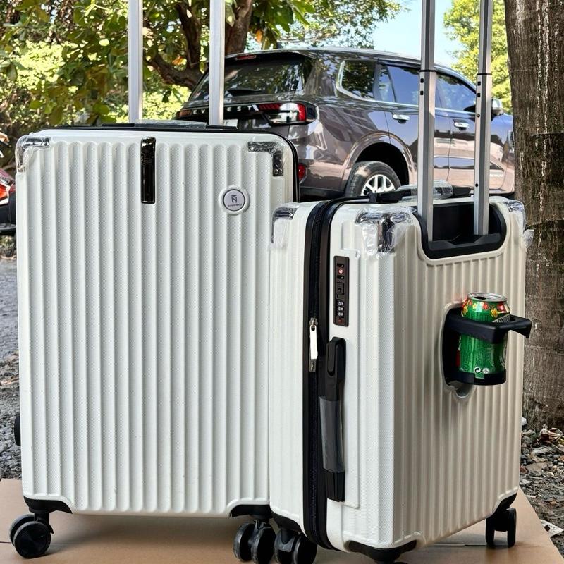 Mẫu mới Vali kéo du lịch nhựa pc chống xước,có khay để nước co móc treo đồ bo nhôm chữ thập 4 góc size 20 24. 4 bánh xe quay 360 độ Trọng lượng nhẹ TẶNG TÚI ĐỰNG GIÀY LỚN hành lý đen