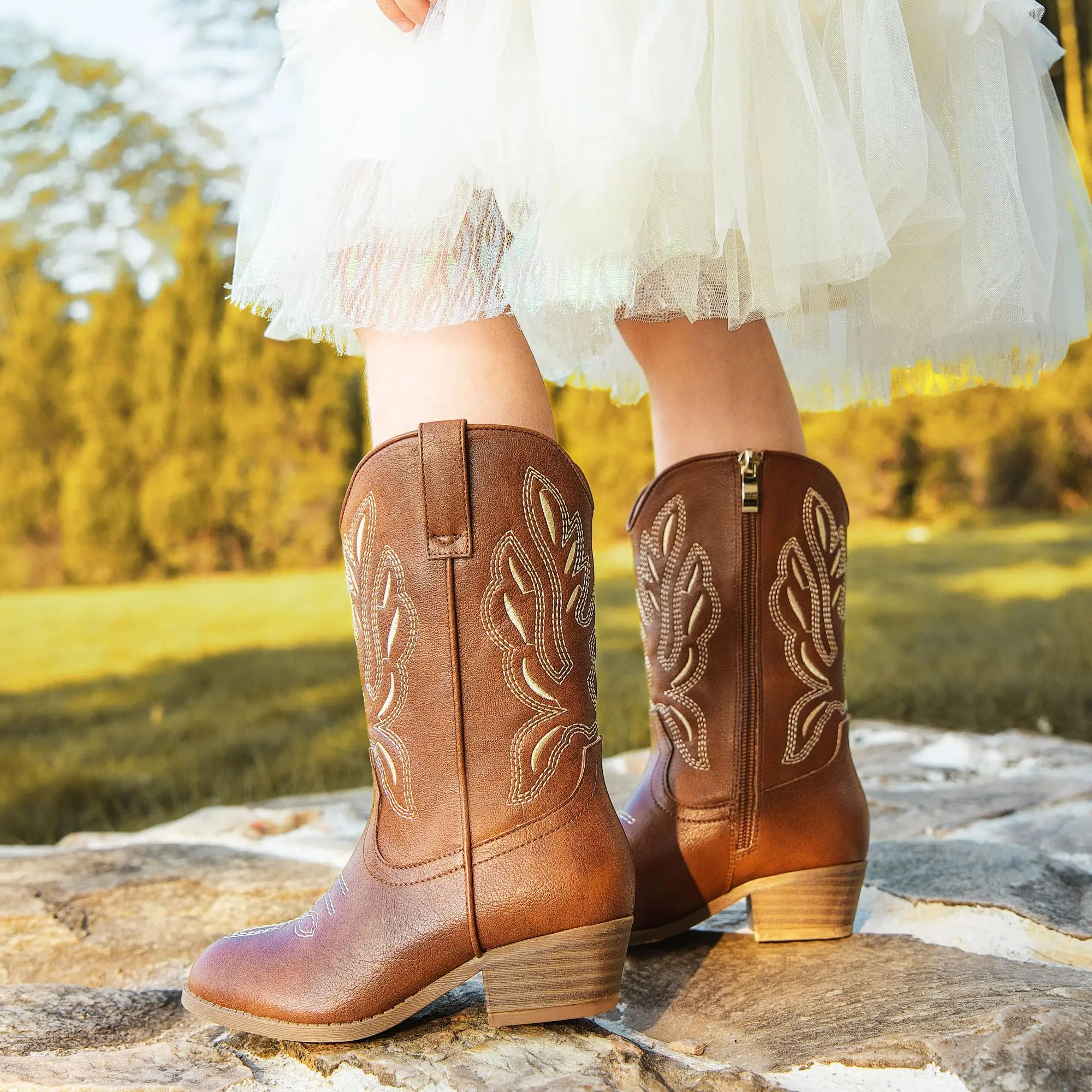 Cowboy Boots White DREAM PAIRS Kids Western Embroidered Riding
