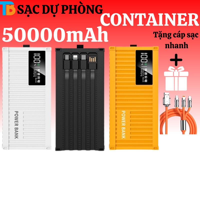 (TẶNG CÁP SẠC NHANH) PIN Dự Phòng CONTAINER 50000mAh  tích hợp 4 dây ra bảo hành 12 Tháng phụ Kiện Điện Thoại Pin Dự Phòng Sạc Pin Đèn