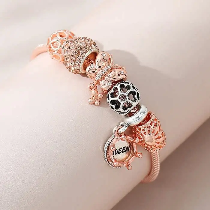 Gelang Tangan Wanita PAND0RA Charms DIY  Rantai Titanium Bracelet Serut Bangle Klip Gamora Original Hati Simpel dan Elegant 7