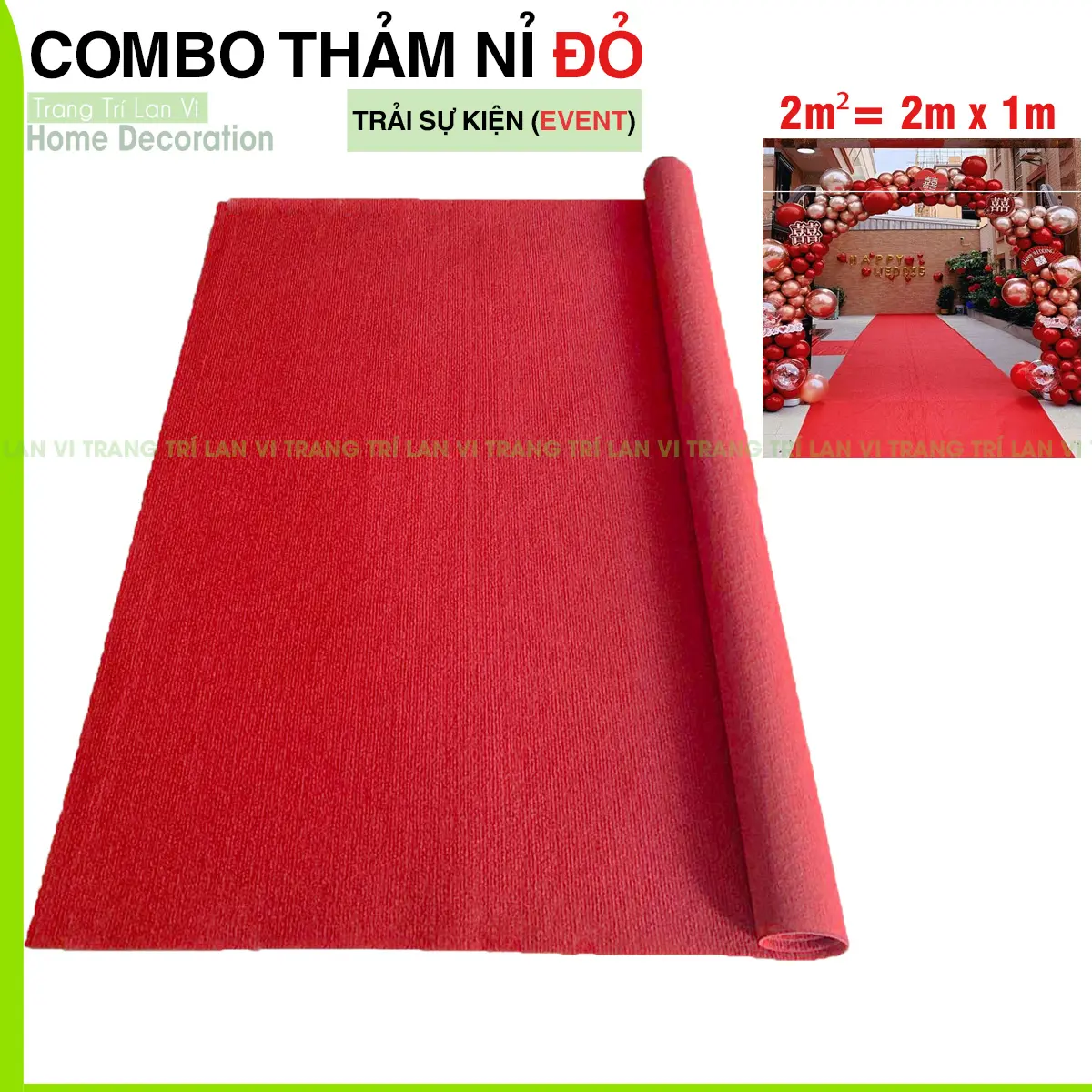 Thảm trải sàn nỉ (combo 2m2) thảm trải sự kiện EVENT, phim trường decor, màu đỏ tươi, khổ 2m x 1m