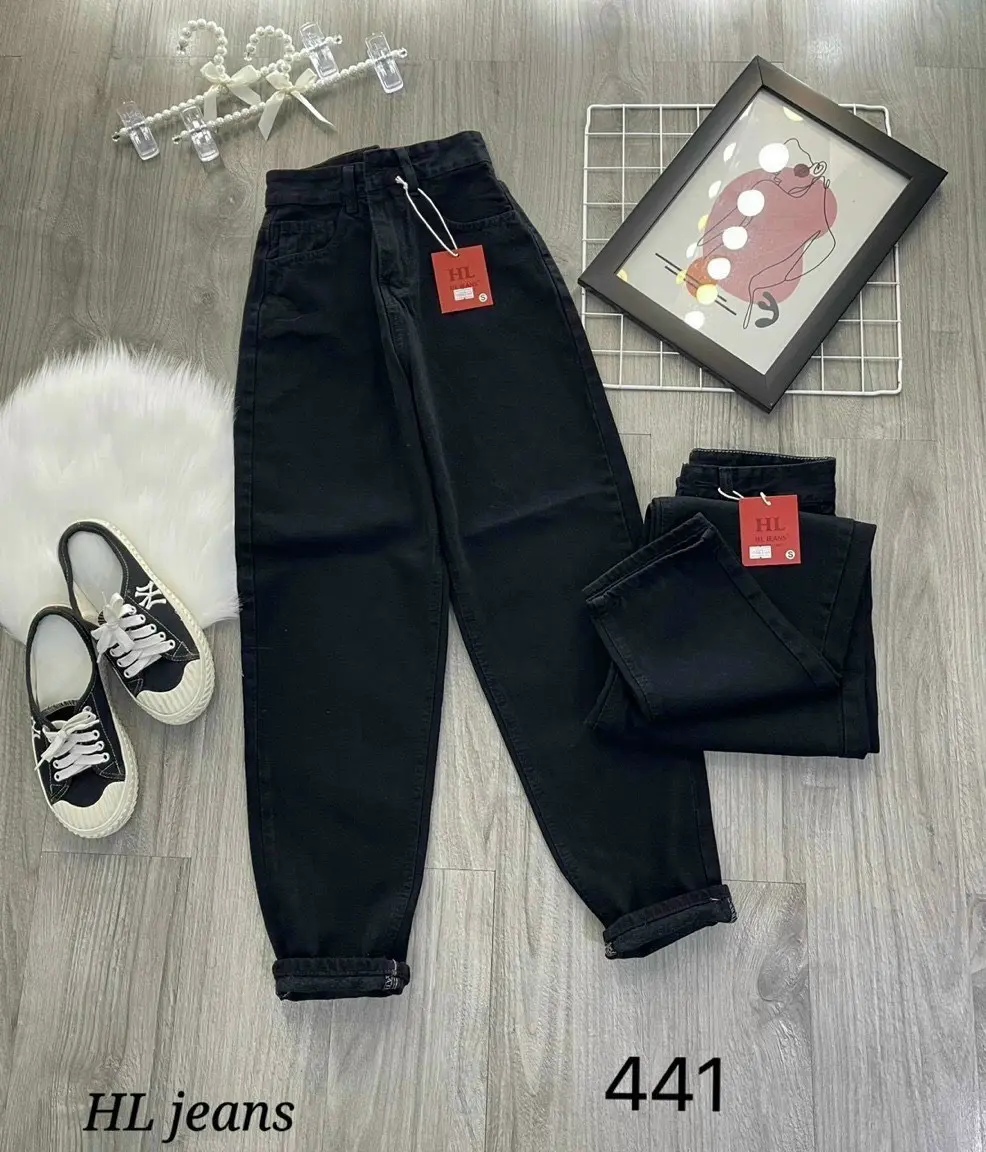 Quần baggy nữ đen có túi trước Pants Jean women  Lưng Cao tôn dáng Denim