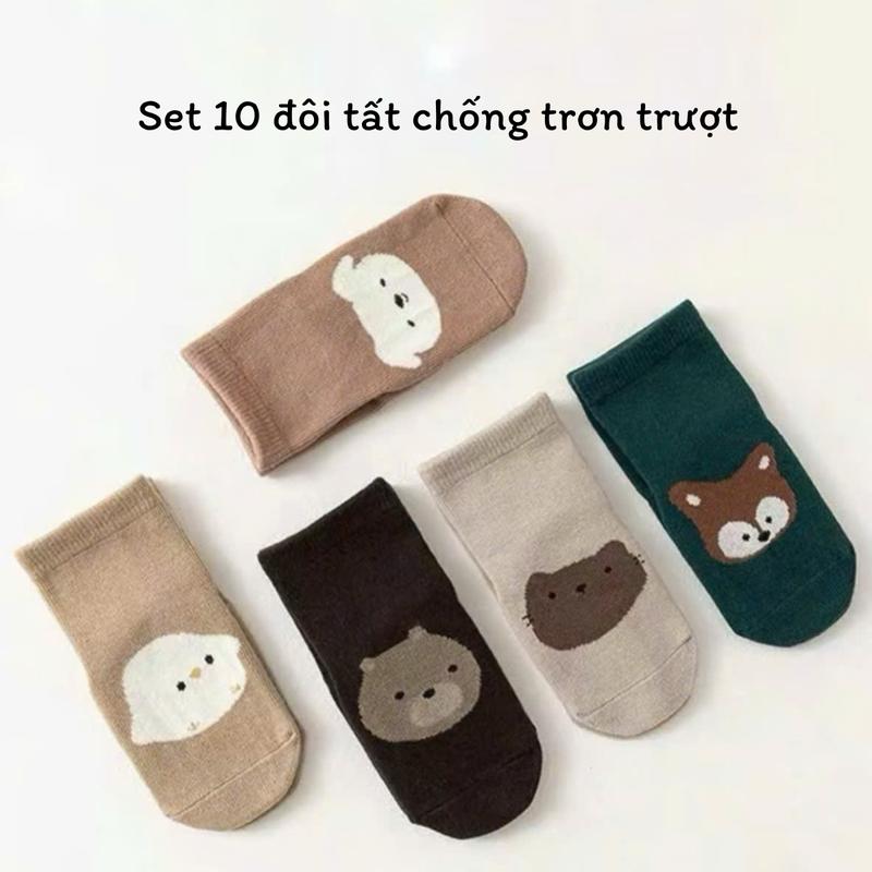    Hokiha Kids   TE676 -Set 10 đôi tất len dày dặn cho bé trai bé gái màu basic phong cách Hàn Quốc 