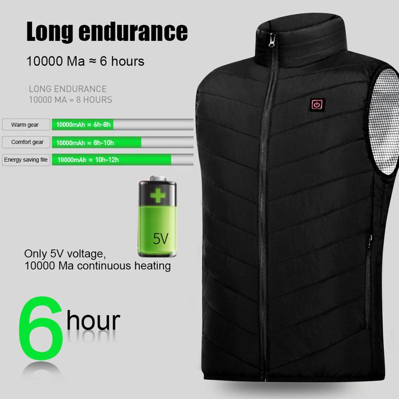 Áo khoác sưởi ấm bằng Điện Unisex, 9 khu vực sưởi ấm, có thể giặt được, thích hợp cho các môn thể thao mùa đông và đi bộ đường dài 2