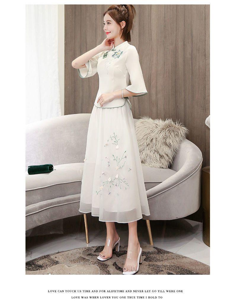 Product Introduction of 2024 New Chinese Style Women's Clothing Improved Adult Women's Han Chinese Clothing Autumn Ancient Costume Cheongsam Slim Fit Dress Two-Piece Set 15