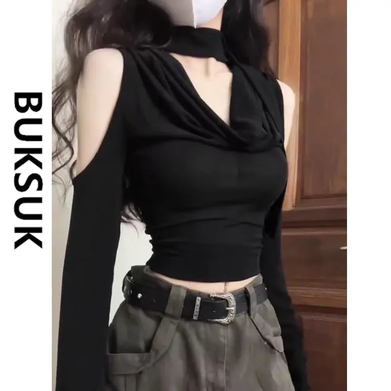 Áo Nữ, Thiết Kế Buksuk, Dễ Thương Và Gợi Cảm, Thích Hợp Cho Mùa Thu Và Mùa Đông, Áo Lót, Trễ Vai, Cổ Chữ V, Khoét Lỗ, Áo Thun Ngắn Tay