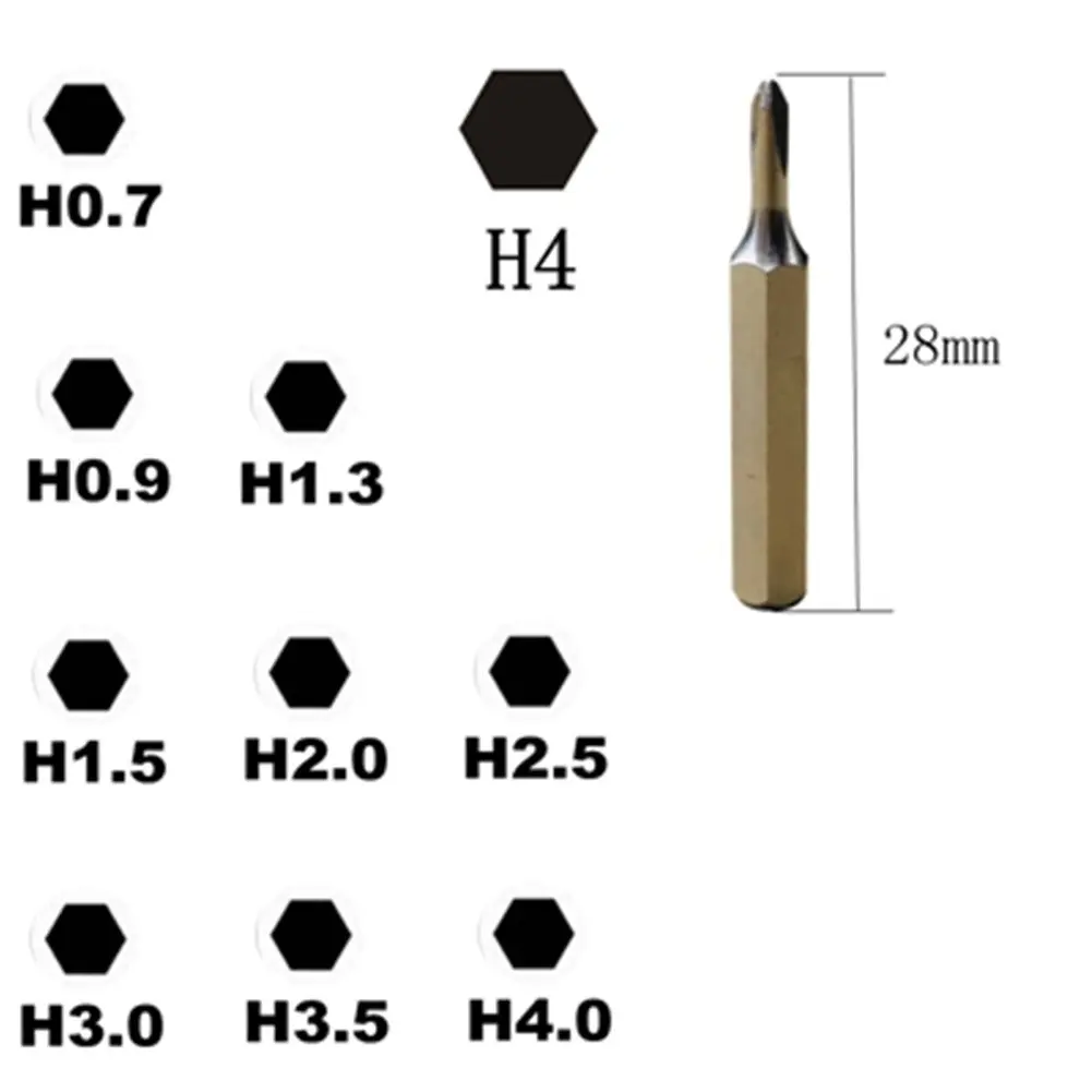 H4×28mm Small Hex Screwdriver Bits H0.7 H0.9 H1.5  for H2 H3 H4 4mm Hex Shank