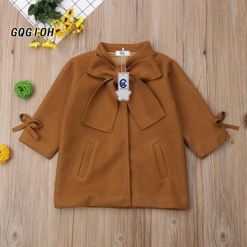 Little Girls Jacket, Solid Color Loose Bow Neck Side Pockets Outerwear 7