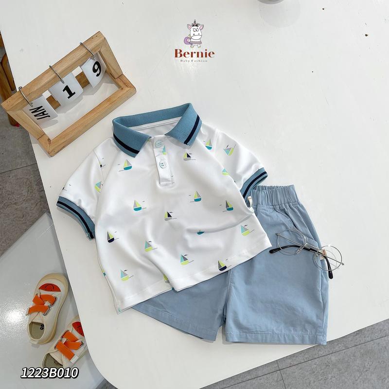 Bộ polo thuyền chất áo polo mềm mát kèm quần kaki cho bé trai đi học đi chơi gồm áo và quần size 9-22kg,quần áo trẻ em Có Cổ