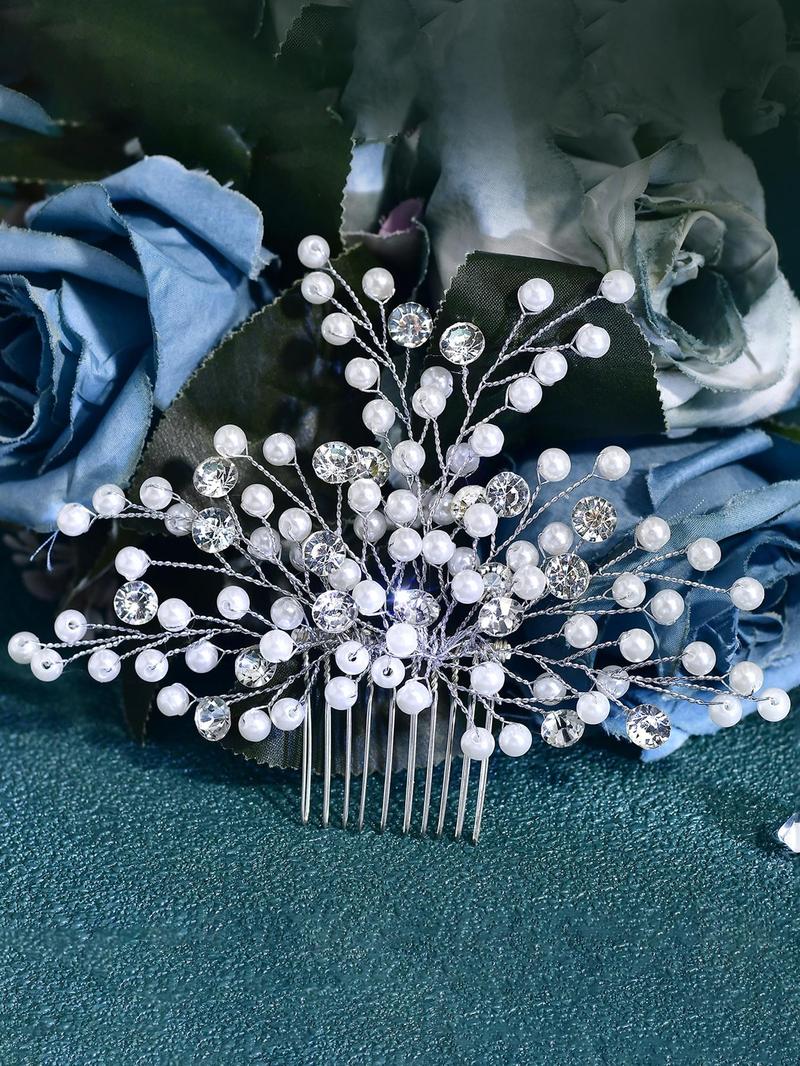 Product Introduction of Rhinestone & Faux Pearls Decor Leaf Design Bridal Headwear, Elegant Hair Accessories for Wedding Bridal Party Formal Occasions, Fashion Hair Accessories for Women 5