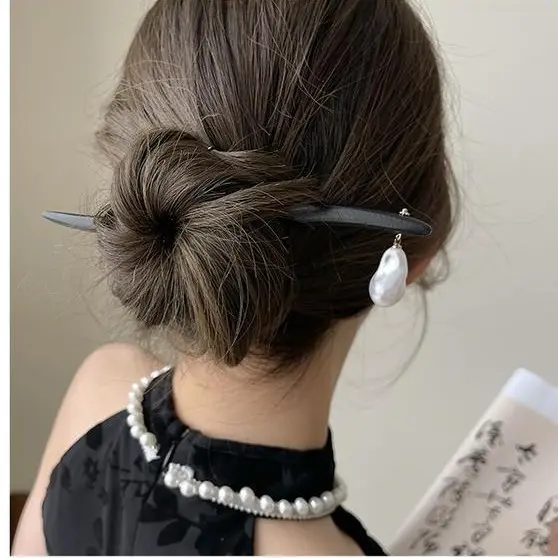 Pearl Drop-Shaped Wooden Hair Clasp Simple Environmental Protection Plate Hairpin Chinese Style Elegant Hair Accessories