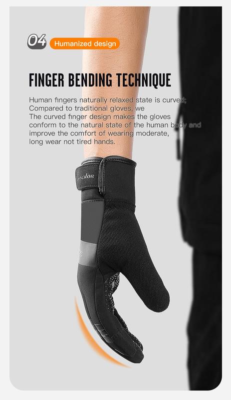 Product Introduction of Cycling Gloves Winter Touch Screen Motorcycle Gloves Outdoor Scooter Windproof Riding Ski Gloves Warm Bike Gloves Black 17