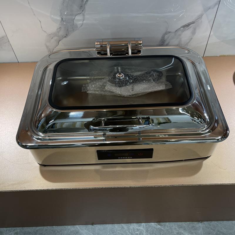 Buffet Stove Maintaining Furnace Electric Heating Flip Buffet Stove Stainless Steel Breakfast Stove Hotel Visual Cover Insulation Plate Pot 5
