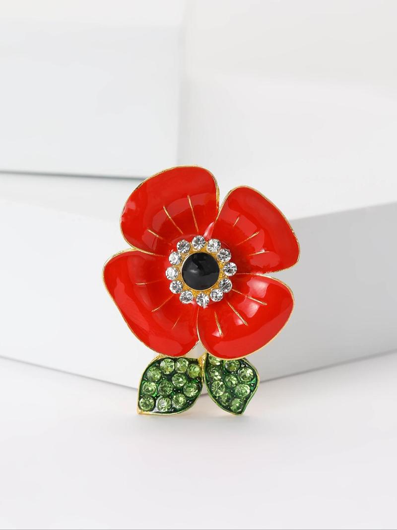 Product Introduction of Poppy Design Brooch, Fashionable Rhinestone Decorated Brooch for Women & Men, Enamel Pin Suitable Jewelry for Backpacks, Jeans, Scarves, Hats Decoration 4