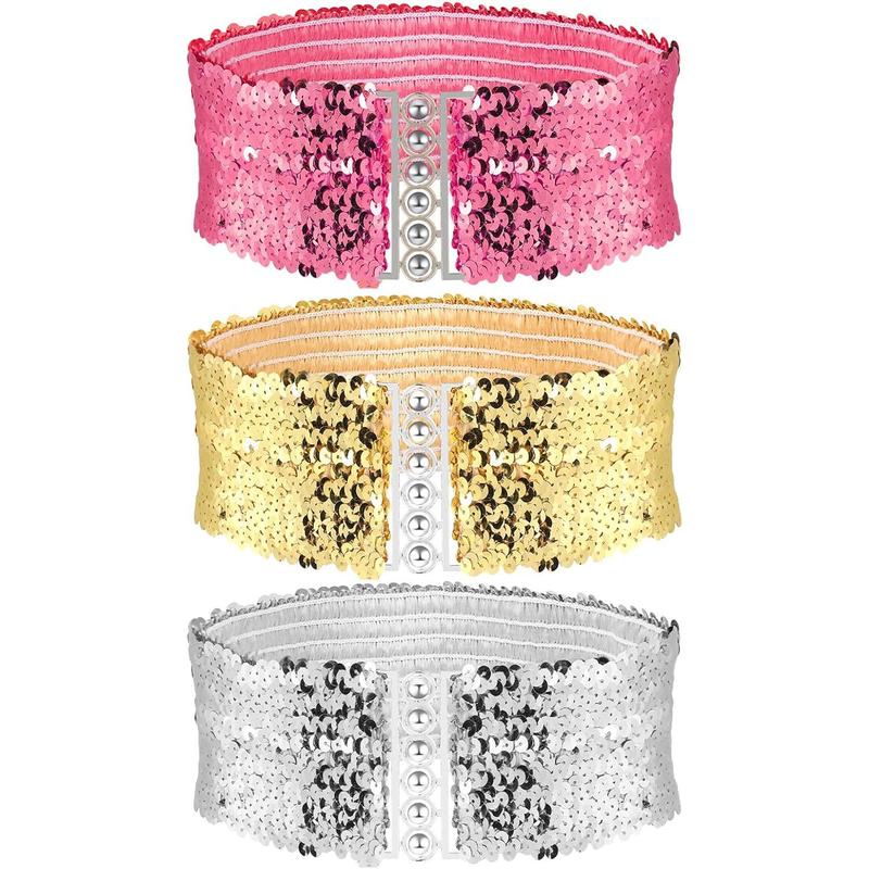 TikTok Shop Women s Elastic Sequin Belts Wide Glitter Dress Waistband Stretch Waist Belts for Women Girls 70s 80s Party